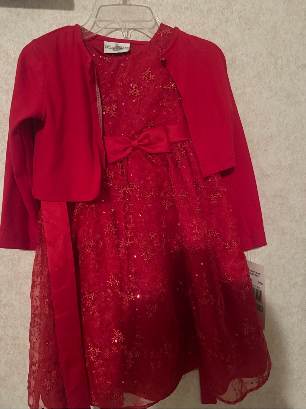 Rare Editions Red Sequin Snowflake Party Dress with Bolero